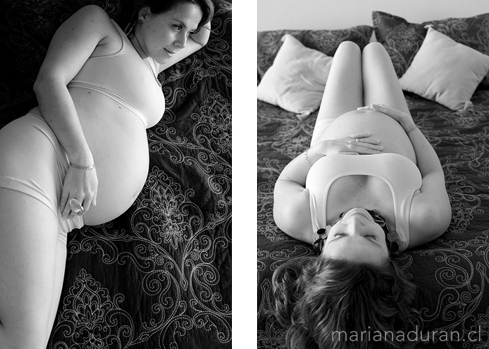 foto artística de futura mamá acostada en su cama