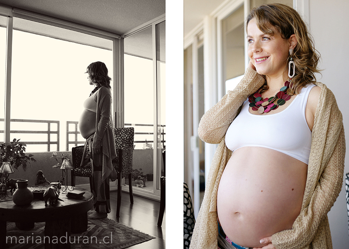 madre con su hijo en el vientre mirando por la ventana