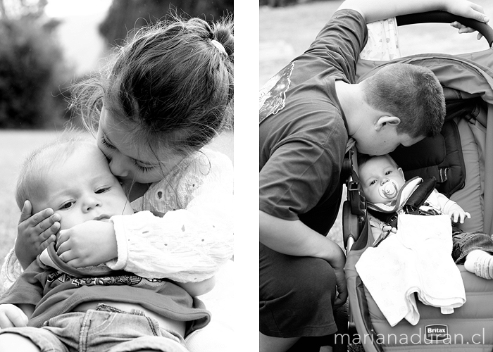 Niños dando un beso a un bebé