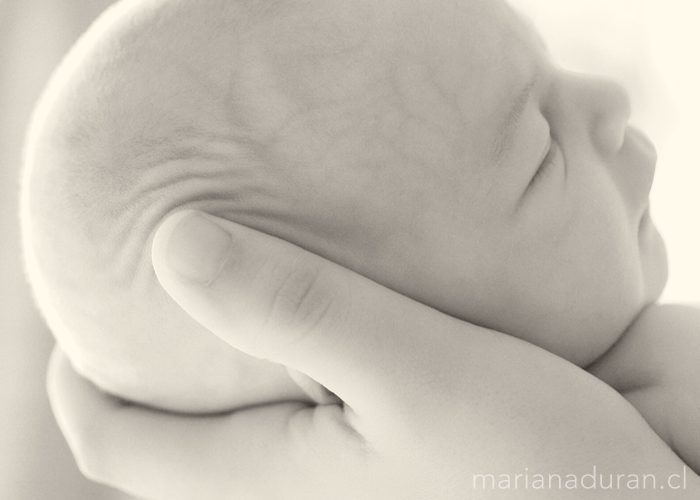 cabecita de bebé en la mano de su madre